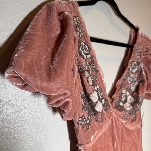 FREE PEOPLE Suki Beaded Misty Rose Floral Mini Dress Size 0 NEW WITH TAG - Picture 7 of 11